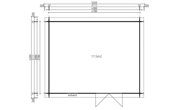 Plan au sol Abri de jardin LYON 18 34 mm autoclave - 17.5 m² intérieur