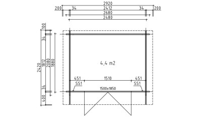 Plan Abri de jardin VIOLETTE 5 autoclave 34 mm - 4.40m² intérieur