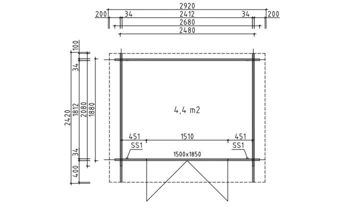 Plan Abri de jardin VIOLETTE 5 autoclave 34 mm - 4.40m² intérieur