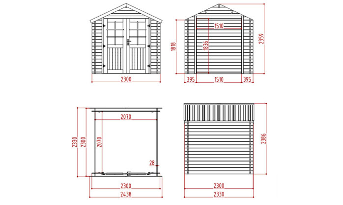 Abri de jardin bois brut Valloire 28mm - Toiture en acier - 4.26m2