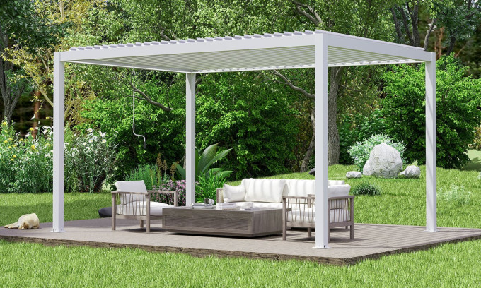 Pergola manuelle bioclimatique alu Amboise 4x3m 34B blanche
