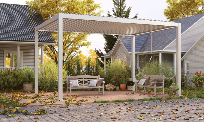 Pergola manuelle bioclimatique alu Amboise 4x3m 34B blanche