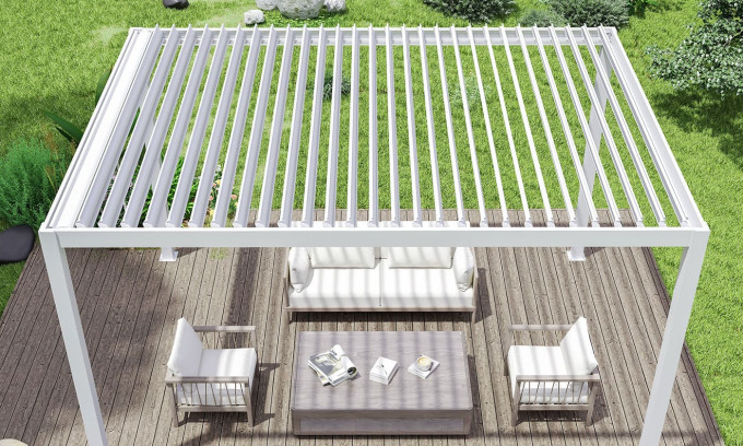 Pergola manuelle bioclimatique alu Amboise 4x3m 34B blanche