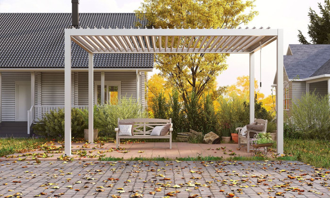 Pergola manuelle bioclimatique alu Amboise 4x3m 34B blanche