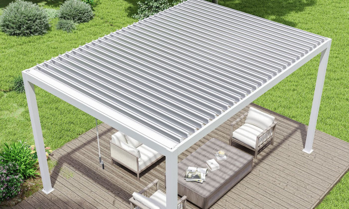 Pergola manuelle bioclimatique alu Amboise 4x3m 34B blanche