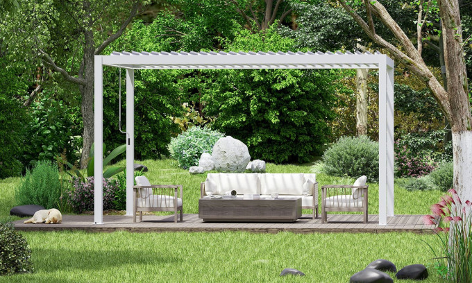 Pergola manuelle bioclimatique alu Amboise 4x3m 34B blanche