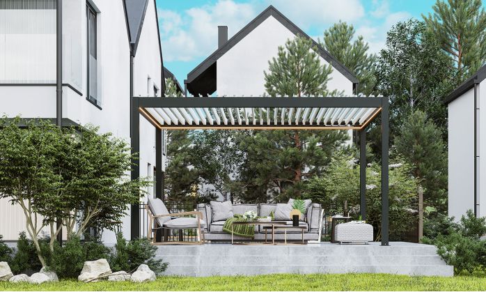 Pergola motorisée bioclimatique alu Windsor 3x3m 33B blanche avec kit LED - 9m2
