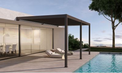 Pergola motorisée bioclimatique adossée alu Edinbourg 3x5.8m 36N anthracite - 17.18m2