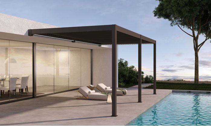 Pergola motorisée bioclimatique adossée alu Edinbourg 3x5.8m 36N anthracite - 17.18m2