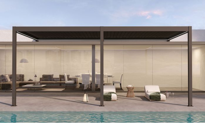 Pergola motorisée bioclimatique adossée alu Edinbourg 3x5.8m 36N anthracite - 17.18m2