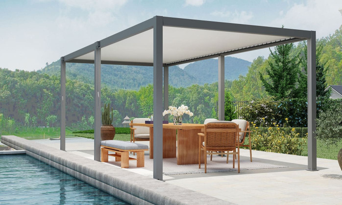 Pergola manuelle bioclimatique alu Gaillard 6x4m 46NB anthracite & lames blanches