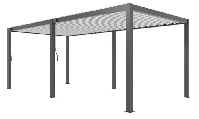 Pergola manuelle bioclimatique alu Gaillard 6x4m 46NB anthracite & lames blanches