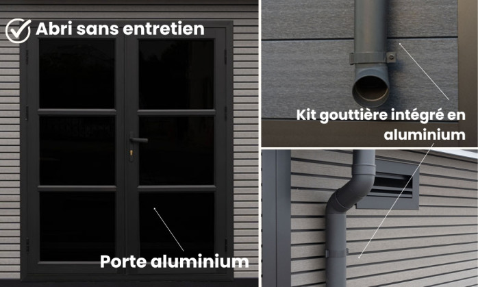 Abri composite Autrans avec extension à droite - Gris anthracite