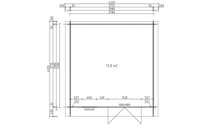 Plan Abri de jardin VIOLETTE 15 34 mm - 13.80 m² intérieur