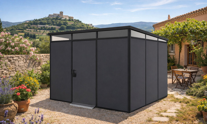 Abri de jardin modulaire isolé 3x3m anthracite et noir - EVERBOX
