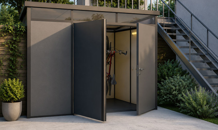 Porte double en remplacement de la porte simple anthracite avec structure noire - Everbox