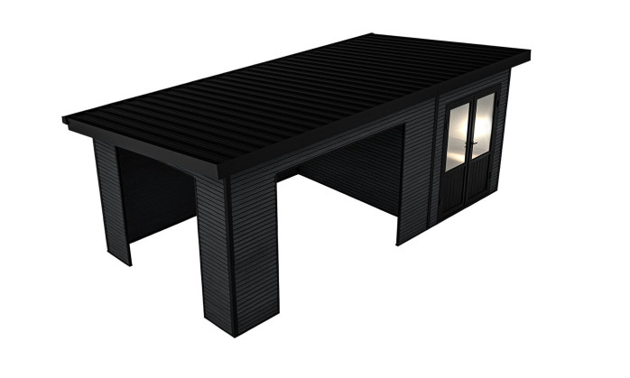 Abri composite NUREMBERG avec extension - Anthracite - 596 x 300cm - 18m2