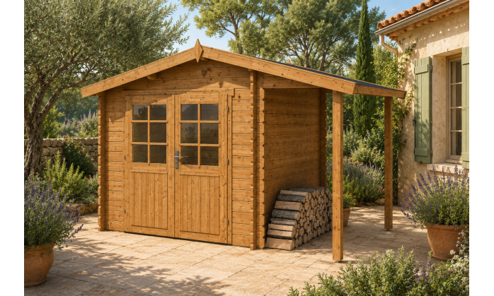 Abri de jardin autoclave BRETAGNE APPENTIS 34 mm - 5m² intérieur + 2,2m²