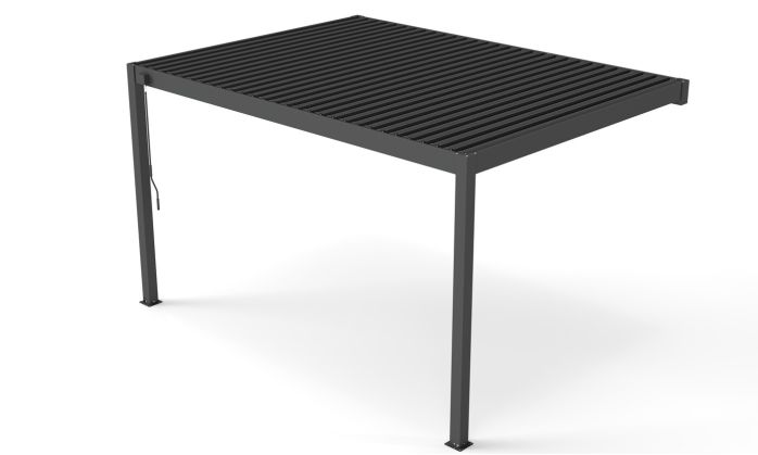 Pergola manuelle bioclimatique adossée alu Brive 4x4m 44N - anthracite - 16m2