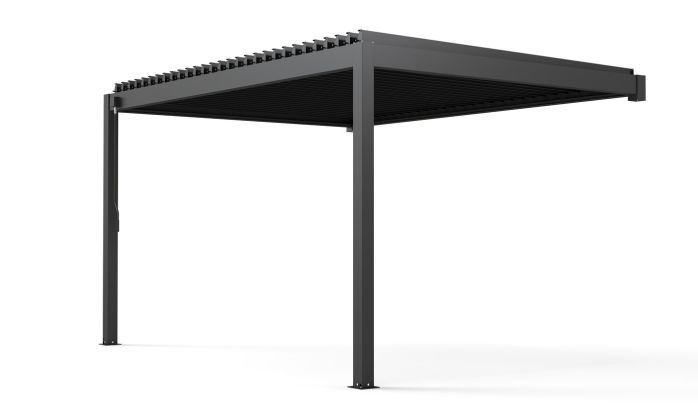 Pergola manuelle bioclimatique adossée alu Brive 4x4m 44N - anthracite - 16m2
