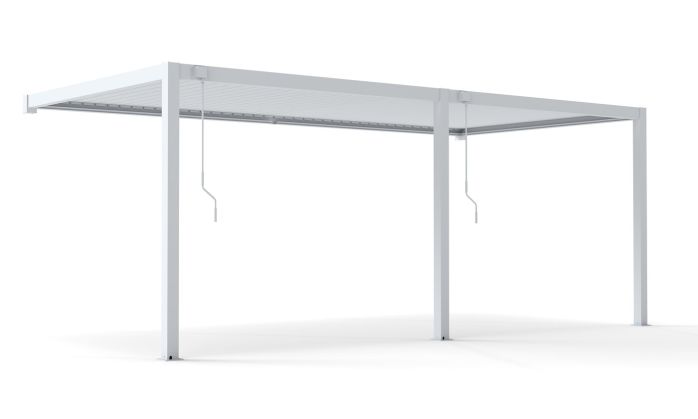 Pergola manuelle bioclimatique adossée alu Brive 6x4m 46B - blanche - 24m2