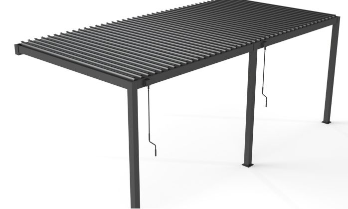 Pergola manuelle bioclimatique adossée alu Brive 6x4m 46N - anthracite - 24m2