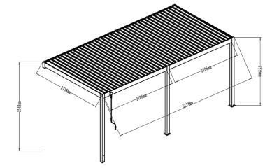 Pergola manuelle bioclimatique adossée alu Brive 6x4m 46NB - Structure anthracite et lames blanches - 24m2
