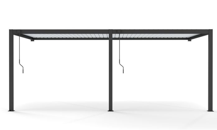 Pergola manuelle bioclimatique adossée alu Brive 6x4m 46NB - Structure anthracite et lames blanches - 24m2
