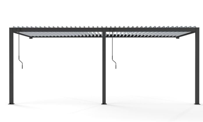 Pergola manuelle bioclimatique adossée alu Brive 6x4m 46NB - Structure anthracite et lames blanches - 24m2