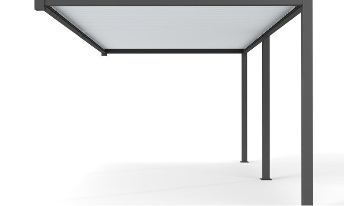 Pergola manuelle bioclimatique adossée alu Brive 6x4m 46NB - Structure anthracite et lames blanches - 24m2