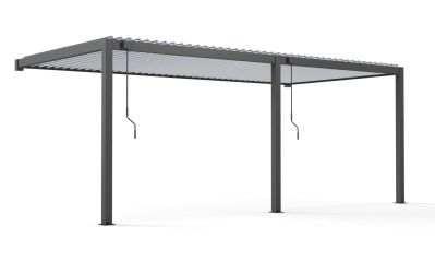 Pergola manuelle bioclimatique adossée alu Brive 6x4m 46NB - Structure anthracite et lames blanches - 24m2