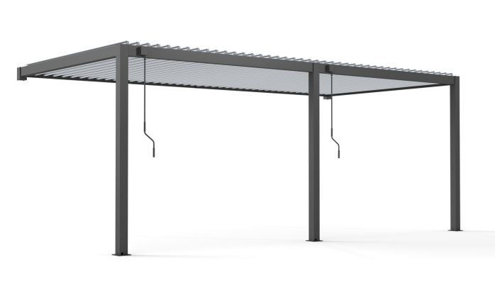 Pergola manuelle bioclimatique adossée alu Brive 6x4m 46NB - Structure anthracite et lames blanches - 24m2