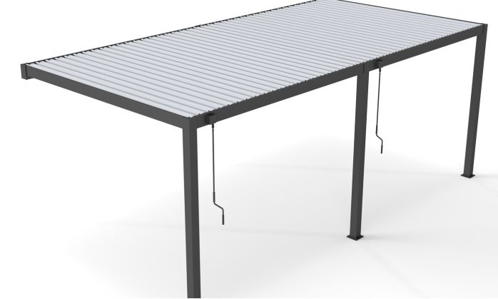 Pergola manuelle bioclimatique adossée alu Brive 6x4m 46NB - Structure anthracite et lames blanches - 24m2