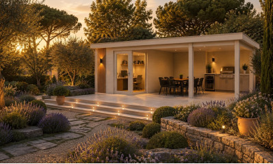 Abri de jardin composite Bilbao, toit monopente, 8x3m, beige, 24m2
