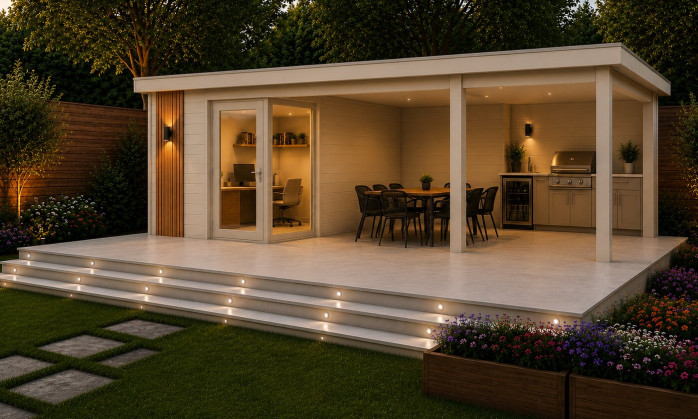 Abri de jardin composite Bilbao, toit monopente, 8x3m, beige, 24m2