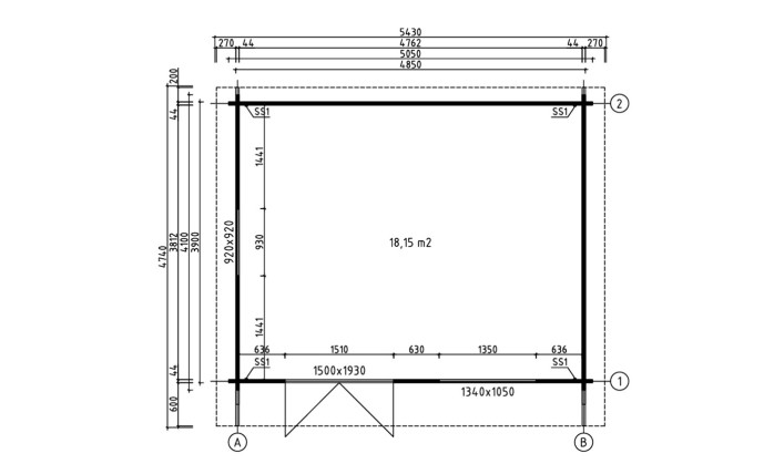 Abri de jardin BREST 44 mm sans plancher - 18,1m² intérieur
