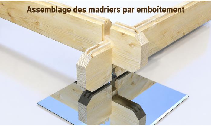 Assemblage madriers par emboitement Abri de jardin VAR 44 mm sans plancher - 18,1m² intérieur