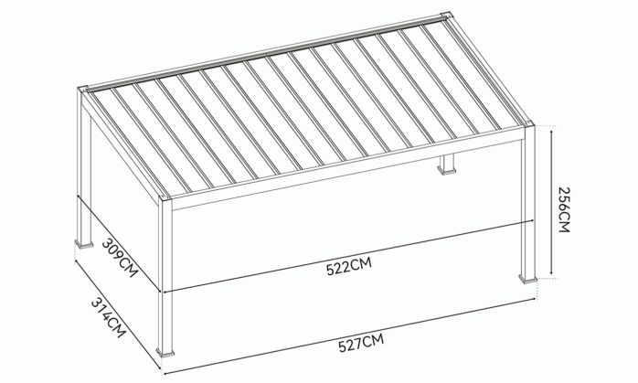 Carport autoportant Alunova A avec kit LED - 530x300cm