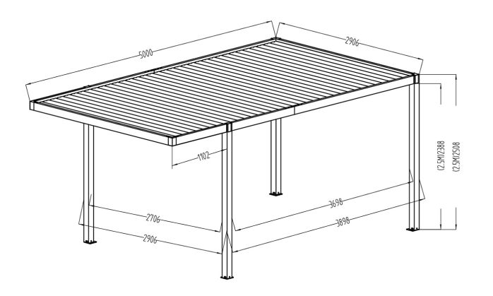 Carport aluminium autoportant avec LED Névéo toit plat 15m2