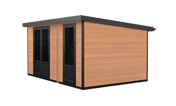Abri composite 2 pièces Zurich, teinte teck, 4.22x2.9m, 12.24m2