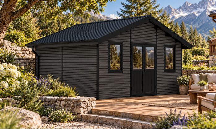 Abri de jardin composite HANOVRE, toit 2 pentes, anthracite, 499x387cm, 18.82 m2 int
