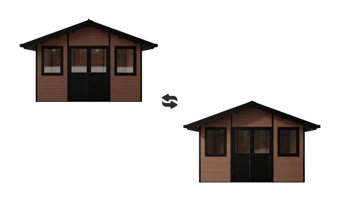 Abri de jardin composite BADEN BADEN, toit 2 pentes, teck, 385x385cm, 14.39m2