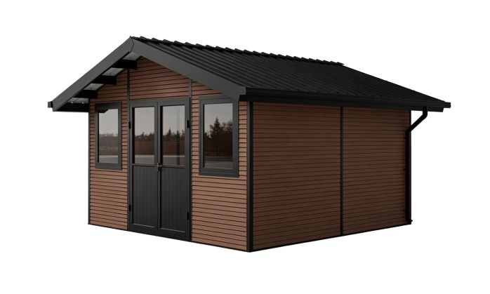Abri de jardin composite BADEN BADEN, toit 2 pentes, teck, 385x385cm, 14.39m2