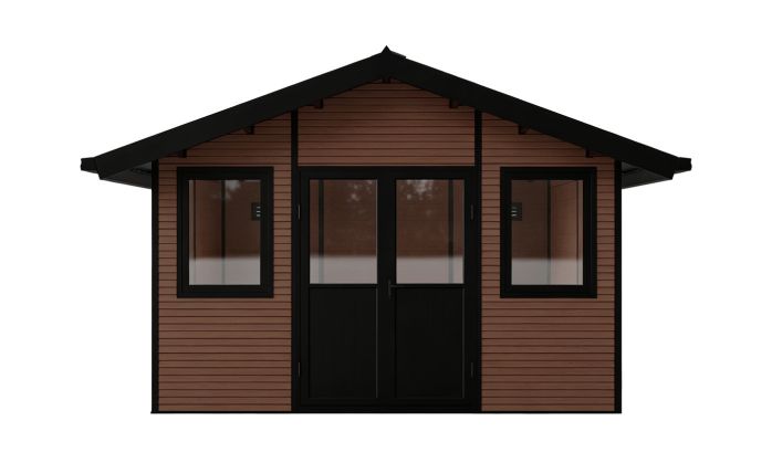 Abri de jardin composite BADEN BADEN, toit 2 pentes, teck, 385x385cm, 14.39m2