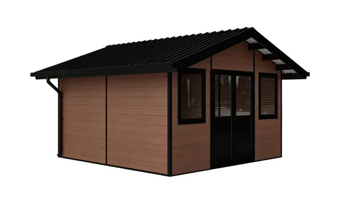 Abri de jardin composite BADEN BADEN, toit 2 pentes, teck, 385x385cm, 14.39m2
