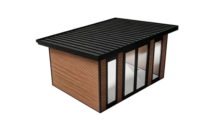 Abri de jardin composite COLOGNE, toit monopente, Teck, 387x293cm, 10.96m2