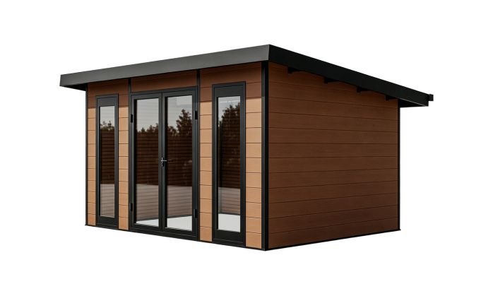 Abri de jardin composite COLOGNE, toit monopente, Teck, 387x293cm, 10.96m2