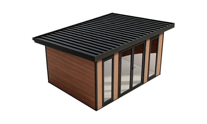 Abri de jardin composite COLOGNE, toit monopente, Teck, 387x293cm, 10.96m2