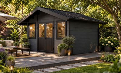 Abri de jardin composite LUBECK, toit 2 pentes, anthracite, 385x280cm, 10.41m2
