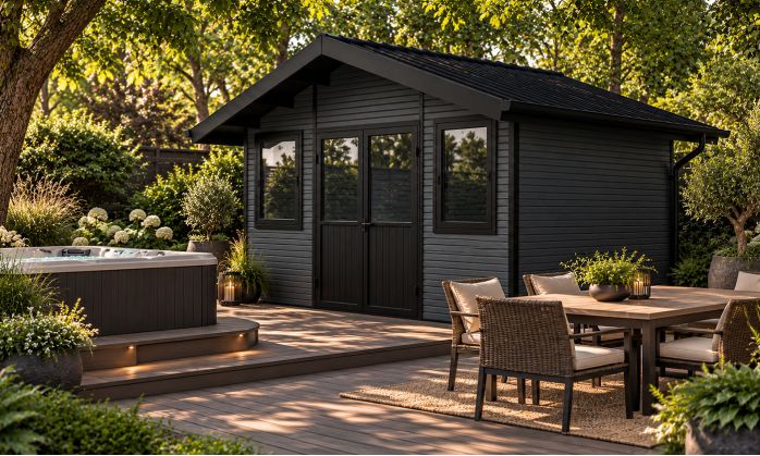 Abri de jardin composite LUBECK, toit 2 pentes, anthracite, 385x280cm, 10.41m2